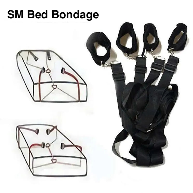 BDSM Bondage Set Adult Sex Game Handcuff Ankle Restraints Sextoy Couple Slave Sex Products Erotic Bed Strap System SM Soft Cuffs - Blvck Lux