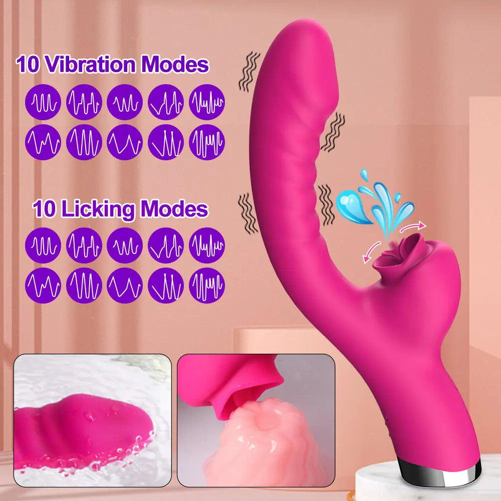 Tongue Licking Vibrator 2 In 1 Adult Women Sex Toys Dildos Vibrators Clitoris Stimulator With 20 Speeds Vibrators Sex Product - Blvck Lux