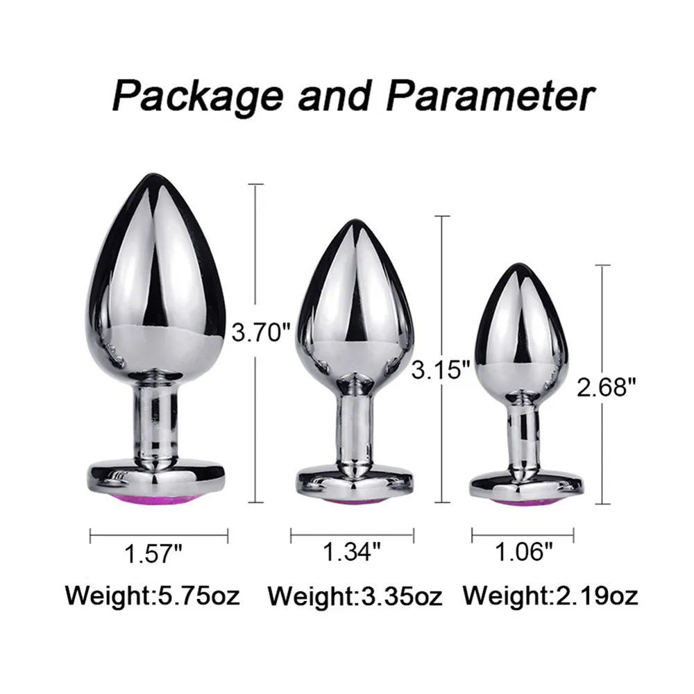 Anal Plug Heart 3 Sizes Stainless Steel Crystal Anal Plug Removable Butt Plug Stimulator Anal Sex Toys Prostate Massager Dildo - Blvck Lux
