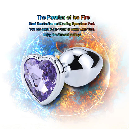 Anal Plug Heart 3 Sizes Stainless Steel Crystal Anal Plug Removable Butt Plug Stimulator Anal Sex Toys Prostate Massager Dildo - Blvck Lux