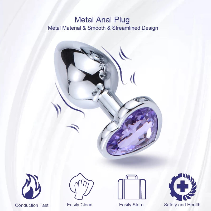 Anal Plug Heart 3 Sizes Stainless Steel Crystal Anal Plug Removable Butt Plug Stimulator Anal Sex Toys Prostate Massager Dildo - Blvck Lux
